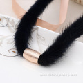 Simple Mink Fur Pom Pom Choker Gold Statement Necklace